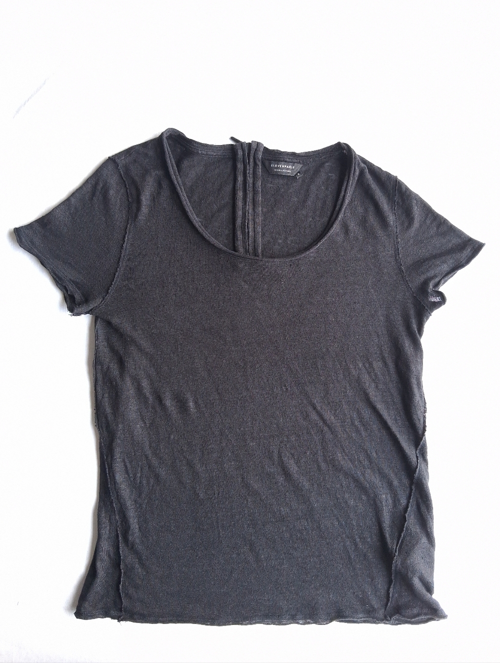 ElevenParis Linen Tee Black Short Sleeve Raw Hem Detail